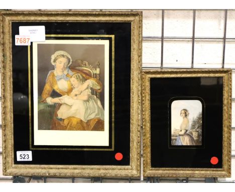 Two Victorian prints, The First Lesson and an over-painted portrait. Not available for in-house P&amp;P, contact Paul O'Hea a