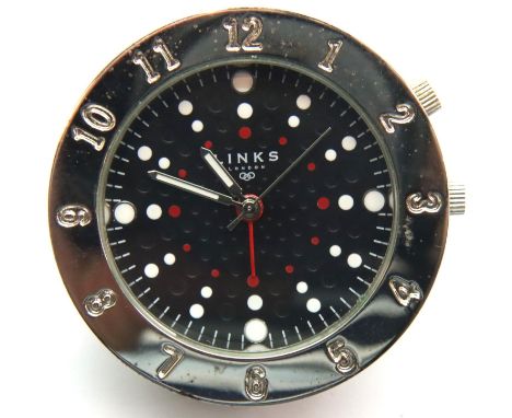 Boxed Links of London travel clock in a stitched leather case, D: 30 mm. P&amp;P Group 1 (£14+VAT for the first lot and £1+VA