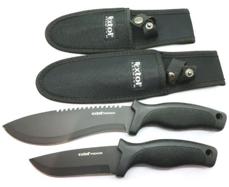 Two Extol rubber handled hunting knives, blade L: 16 cm and 10 cm. P&amp;P Group 2 (£18+VAT for the first lot and £3+VAT for 