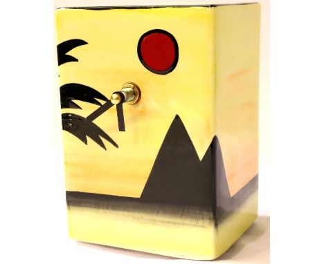 Lorna Bailey clock in the Pyramids pattern, H: 23 cm. P&amp;P Group 2 (£18+VAT for the first lot and £3+VAT for subsequent lo