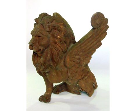 A cast iron model of a classical winged lion