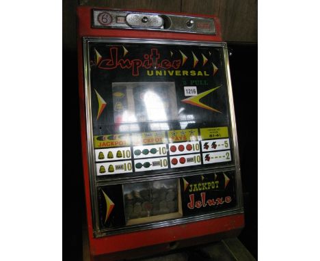 A vintage Jupiter universal two pull jackpot deluxe one armed bandit