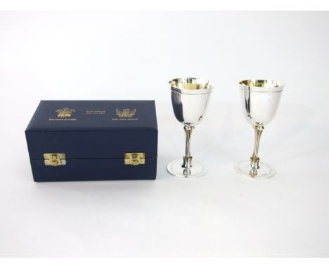 A pair of boxed commemorative silver goblets with gilded interiors to celebrate the wedding of Prince Charles and Lady Diana 