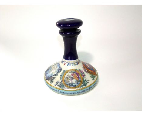 A Wade ships decanter and stopper for Pusser's British Navy Rum, commemorating Admiral Lord Nelson, with printed portrait, in