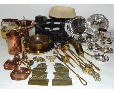 A miscellaneous collection of silver plated ware including tankard, sugar basin, fruit basin etc, together with a collection 