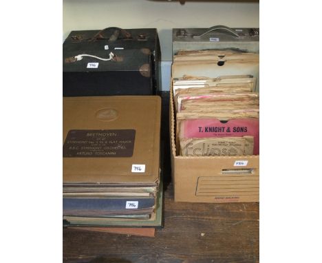 An extensive collection of vintage 78 RPM records, some in black carrying cases, including all types of music - classical, ba