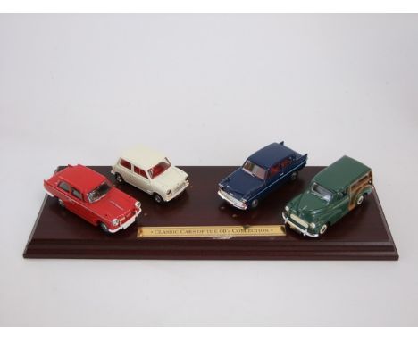 A limited edition die cast Vanguard 1-43 scale set of 4 classic British cars of the 1960s number 293/3000, Mini, Triumph Hera