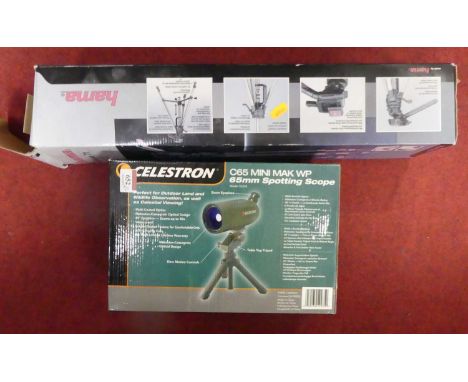 A Celestron C65 mini spotting telescope, together with a Hama photographic tripod