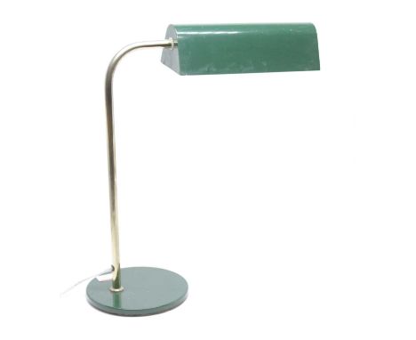 A 20th century green painted brass desk lamp, height 46cm