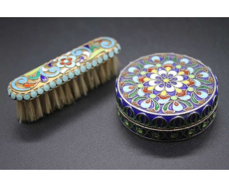 A Russian silver and enamel pocket snuff box, having gilt-washed interior, makers mark NH and with 84 silver stamp, 53.7h, di