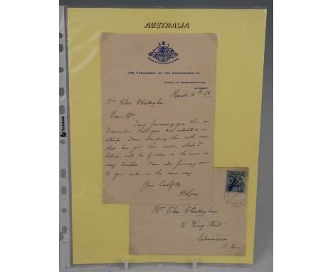 Australia, a collection of stamps and ephemera, to include a letter on The Parliament of the Commonwealth House of Representa
