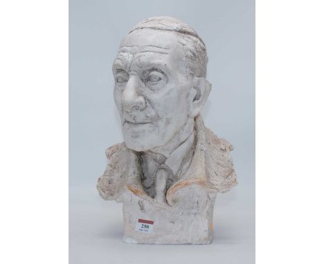 A plaster head and shoulders portrait bust of a gentleman, height 41cm