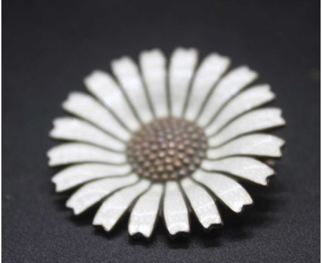 A. Michelsen of Denmark - a sterling silver and enamel flower head brooch, with makers mark, dia.3.1cm, in original card box 