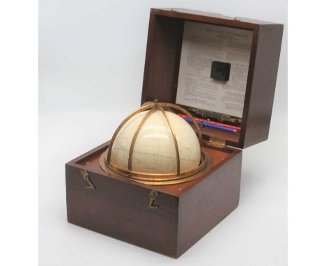 A Kelvin Hughes star globe, circa 1975, housed within a polished hardwood carry case, width 27cm