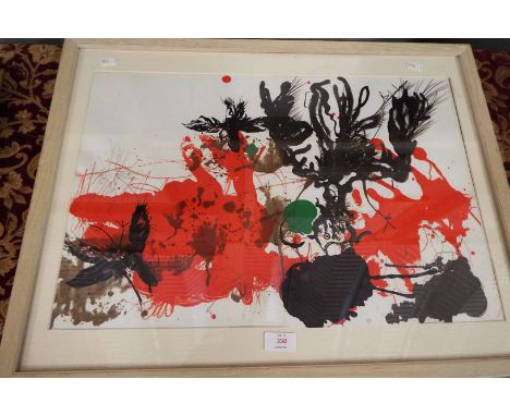 Attributed to PAUL ROBYROLLE (b.1926) abstract lithograph, details verso, framed