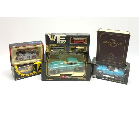 Bburago 1:18 scale die-cast model of 1961 Jaguar 'E' Coupe; Superior model of 1955 Ford Thunderbird; Corgi limited edition '9