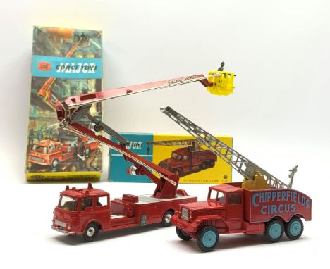 Corgi - Chipperfields Circus Crane Truck No.1121, boxed; and Corgi Major Simon Snorkel Fire Engine No.1127 in polystyrene bas