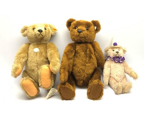 Three Steiff Teddy Bears, each with jointed limbs, glass eyes and button to ear, two limited edition examples with white tags