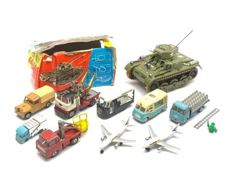 Corgi - five unboxed and playworn die-cast models including Smith's Karrier Van, ERF lorry No.44 with Milk Churn Cargo No.148