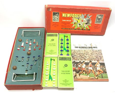 'Newfooty' Subbuteo style table football game, boxed with paperwork; two boxed Subbuteo teams; and The Olympics 1896-1972 com