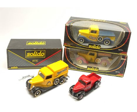 Franklin Mint 1:24 scale die-cast model of a 1940 Ford Pick-Up, boxed with paperwork; together with three Solido Prestige die