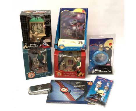  Wallace &amp; Gromit Wesco promotional items - three talking alarm clocks, another with moving parts playing music from A Cl