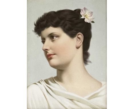 A Continental handpainted porcelain plaque, circa 1890, decorated with a portrait of a young lady, her hair raised and pinned