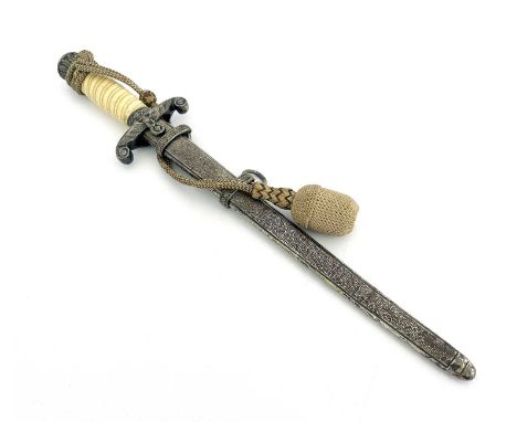 Third Reich German Army (Heer) Officer's dress dagger, housed in hammered scabbard and portepee knot, eagle cross guard and w