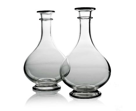 James Powell and Sons, Whitefriars, pair of Arts and Crafts glass carafes, circa 1890, baluster form with single ring necks, 