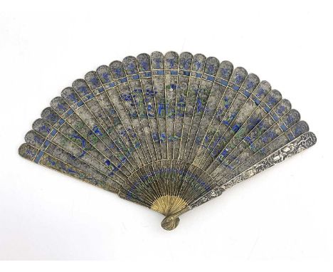 A late 18th / early 19th century Chinese silver filigree and cloisonne enamel brise fan A Chinese Canton Qing dynasty export 