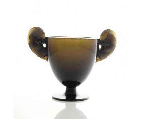 Rene Lalique, a Beliers topaz glass vase, model 904, designed circa 1925, polished and frosted with staining, engraved mark R