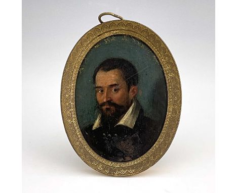 17th century Italian school, oval portrait of a gentleman, oil on copper, 7.5cm x 6cm, framed