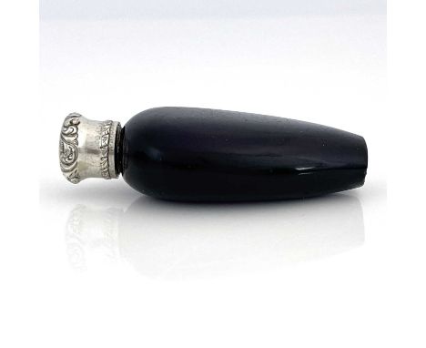 A Victorian silver mounted and glass scent bottle, Samson Mordan and Co., R B Cooper patent, amethyst shouldered body with ch