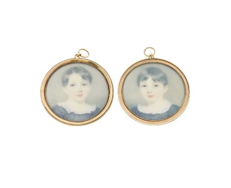 Anthony Stewart (1773-1846), a pair of portrait miniatures, circa 1840, watercolour on ivory, painted to depict twin boys, ea