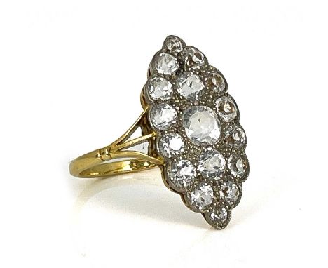 An 18ct gold and white sapphire marquise-shaped ring, ring size Q, 4.0g