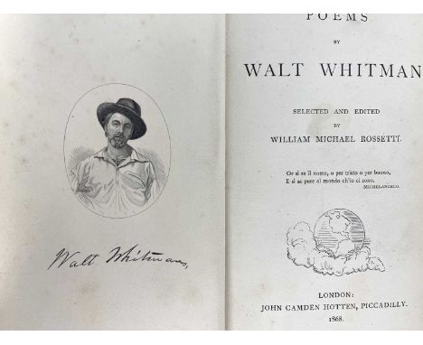 Whitman, Walt and Rossetti, W M (ed), 1868, Poems, London: John Camden Hotten, first edition, 403pp., half leather bound with