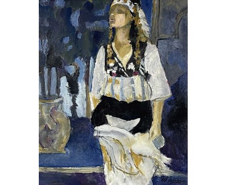 Ray Wooldridge (British, 1934), portrait of a Turkish dancer, signed l.r., oil on canvas, 63 by 53cm, gilt frame