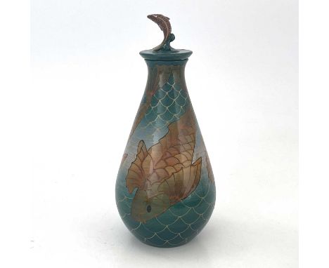 Sally Tuffin for Dennis China Works, a limited edition Carp jar and cover, 2008, baluster form with figural leaping fish fini