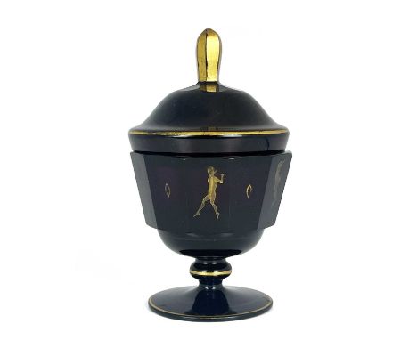 Dagobert Peche for Wiener Werkstatte, a Secessionist gilded glass vase and cover, probably Ludwig Moser, circa 1910, amethyst