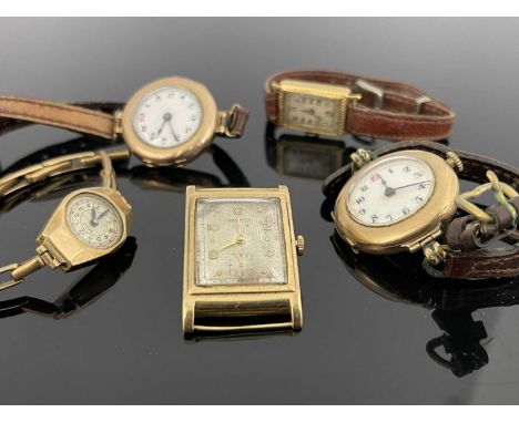 A collection of gents and ladies gold wristwatches, including Rotary 9 carat gold rectangular example, 18 carat gold Art Deco