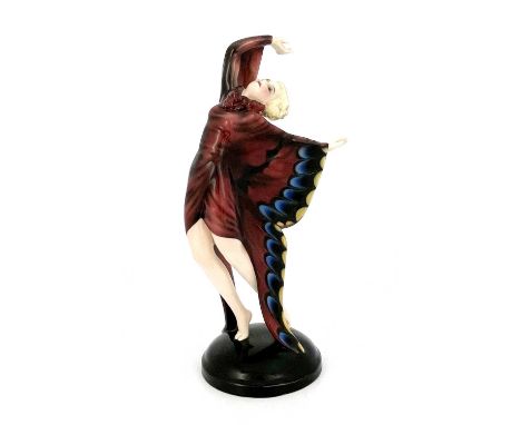 Josef Lorenzl for Goldschieder, an Art Deco figure of a butterfly dancer, model 6594, designed circa 1932, modelled as a woma