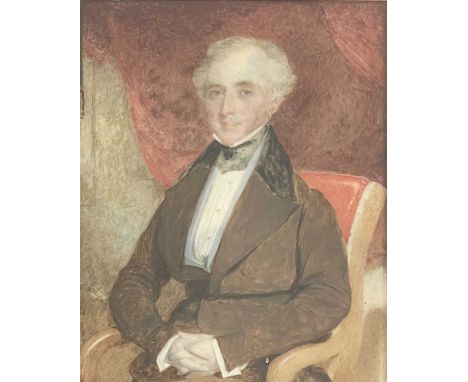 Attributed to George Harvey (British, 1806-1876), portrait of Dr Anderson, circa 1820-27, half-length seated wearing a brown 