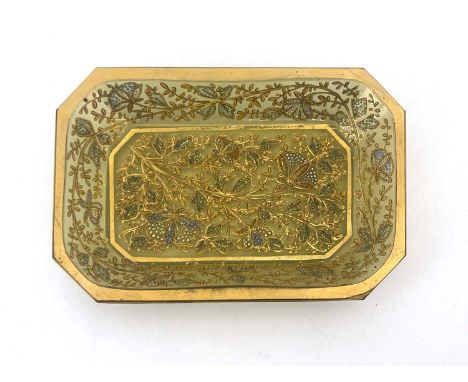 Moser, a Bohemian enamelled glass tray, circa 1885, canted rectangular form, pale green decorated with floral foliate sprigs 