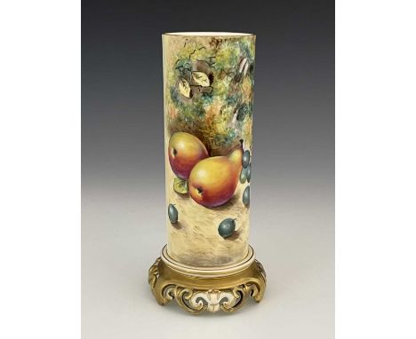 Bowen for Royal Worcester, a cylindrical fruit spill vase, pierced scroll foot, stamp mark, 22cm high