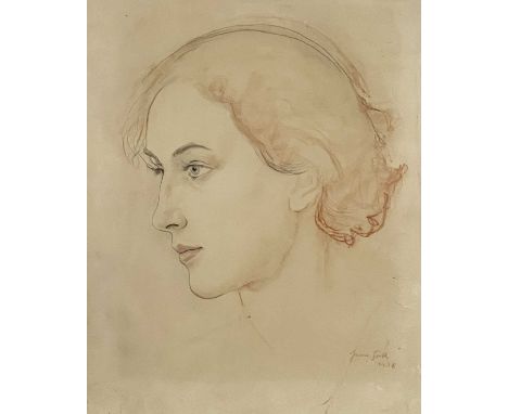 Imre Goth (Hungarian/British, 1893-1982), portrait of an auburn-haired beauty in profile, signed and dated 1938 l.r., pencil 