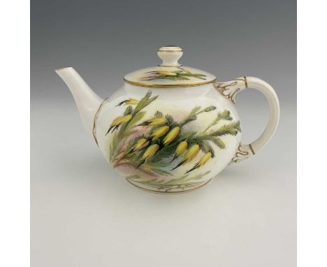 Reginald Austin for Royal Worcester, an Australian botanical painted teapot, globular form, circa 1917, decorated with flower