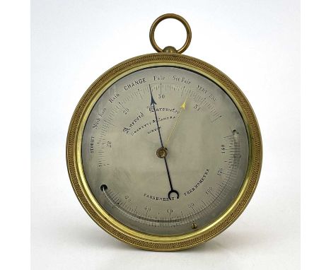 Negretti &amp; Zambra, London, a marine Aneroid Barometer, late 19th/early 20th Century, brass case, 11cm silvered dial incor
