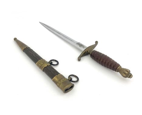 A Yugoslavian WWII Army Officers dagger, 1939 model, leather bound handle, brass fittings, 38cm long