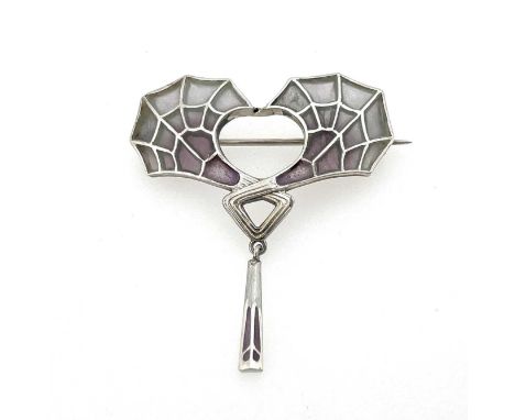 Heinrich Levinger, a Jugendstil silver and plique a jour enamelled brooch, of knotted double wing form, webbed with panes of 