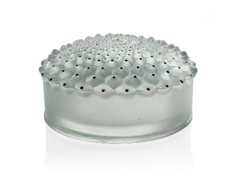 Rene Lalique, a Cactus glass box, model 632, designed circa 1942, frosted with black enamelling, etched mark R Lalique, 10.5c
